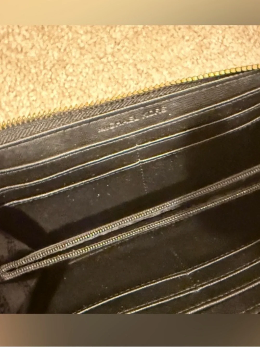 Michael Kors Black and Beige MK Logo Zip Card Holder